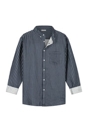 Blauw Wit Gestreept Linnen Overhemd - Pea & Kew