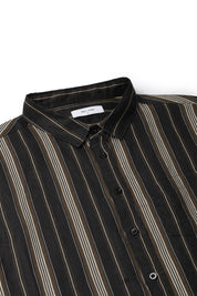 Bruin Zwart Gestreept Linnen Overhemd - Pea & Kew