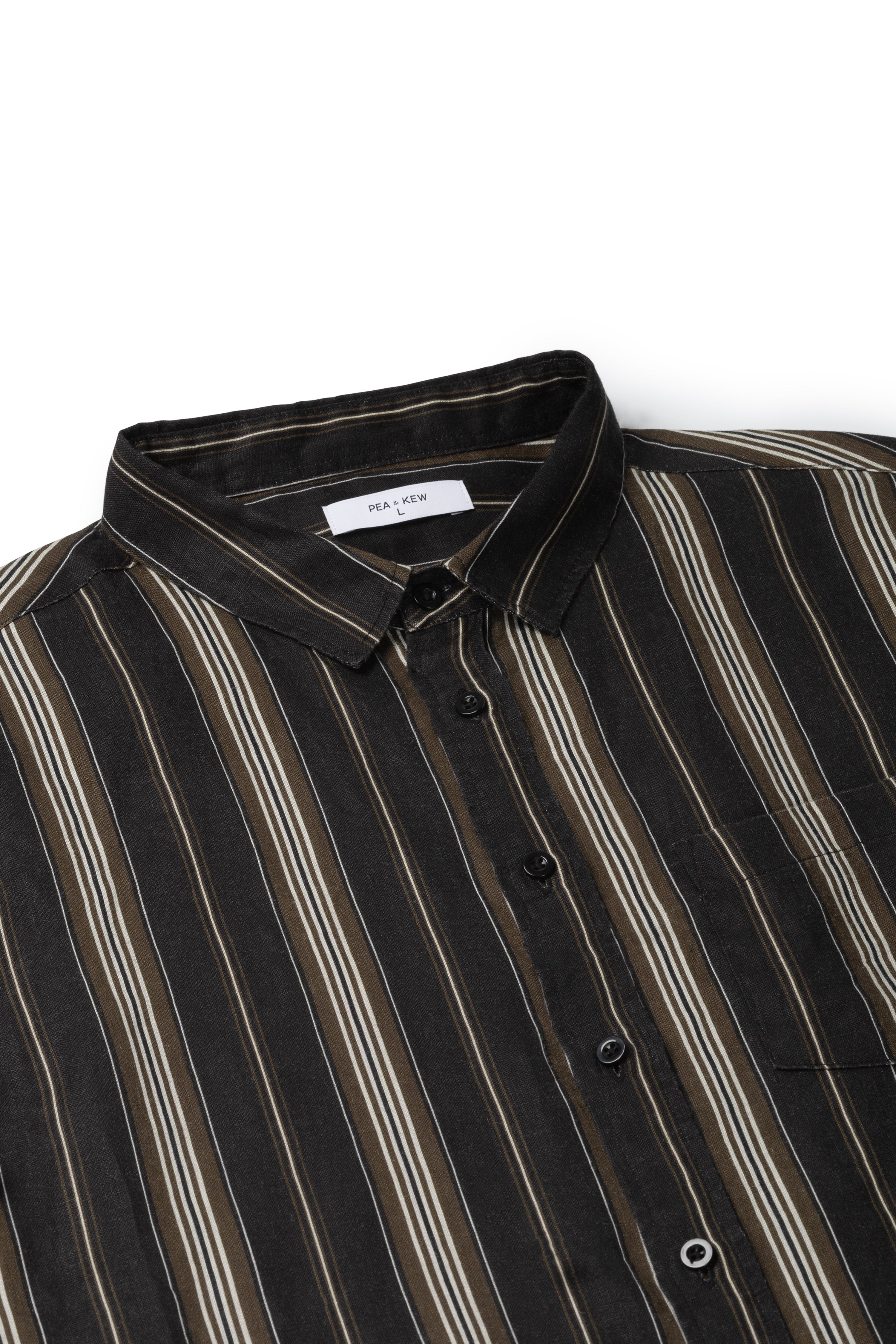 Bruin Zwart Gestreept Linnen Overhemd - Pea & Kew