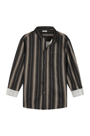 Bruin Zwart Gestreept Linnen Overhemd - Pea & Kew