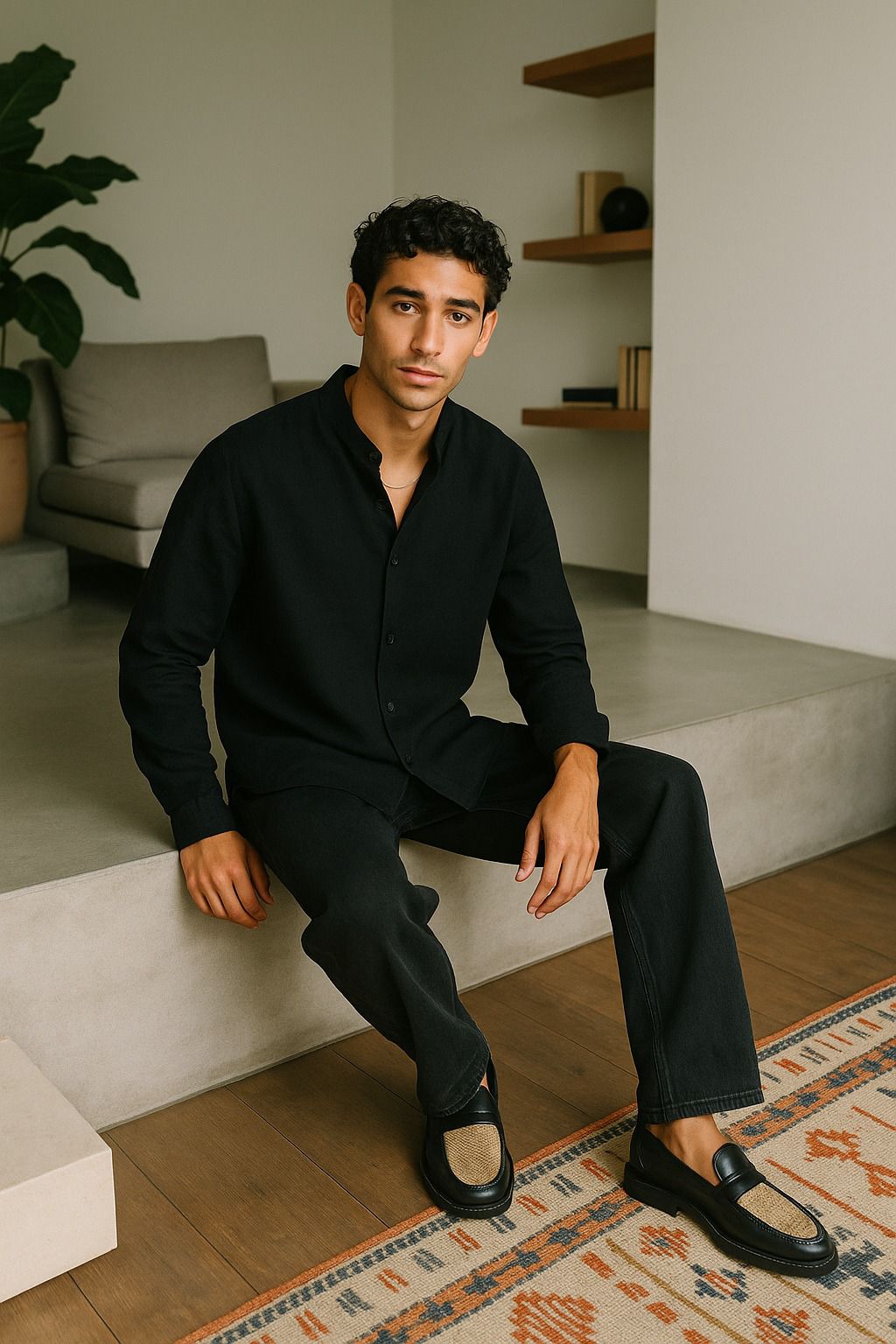 The Mao Shirt Black - Pea & Kew