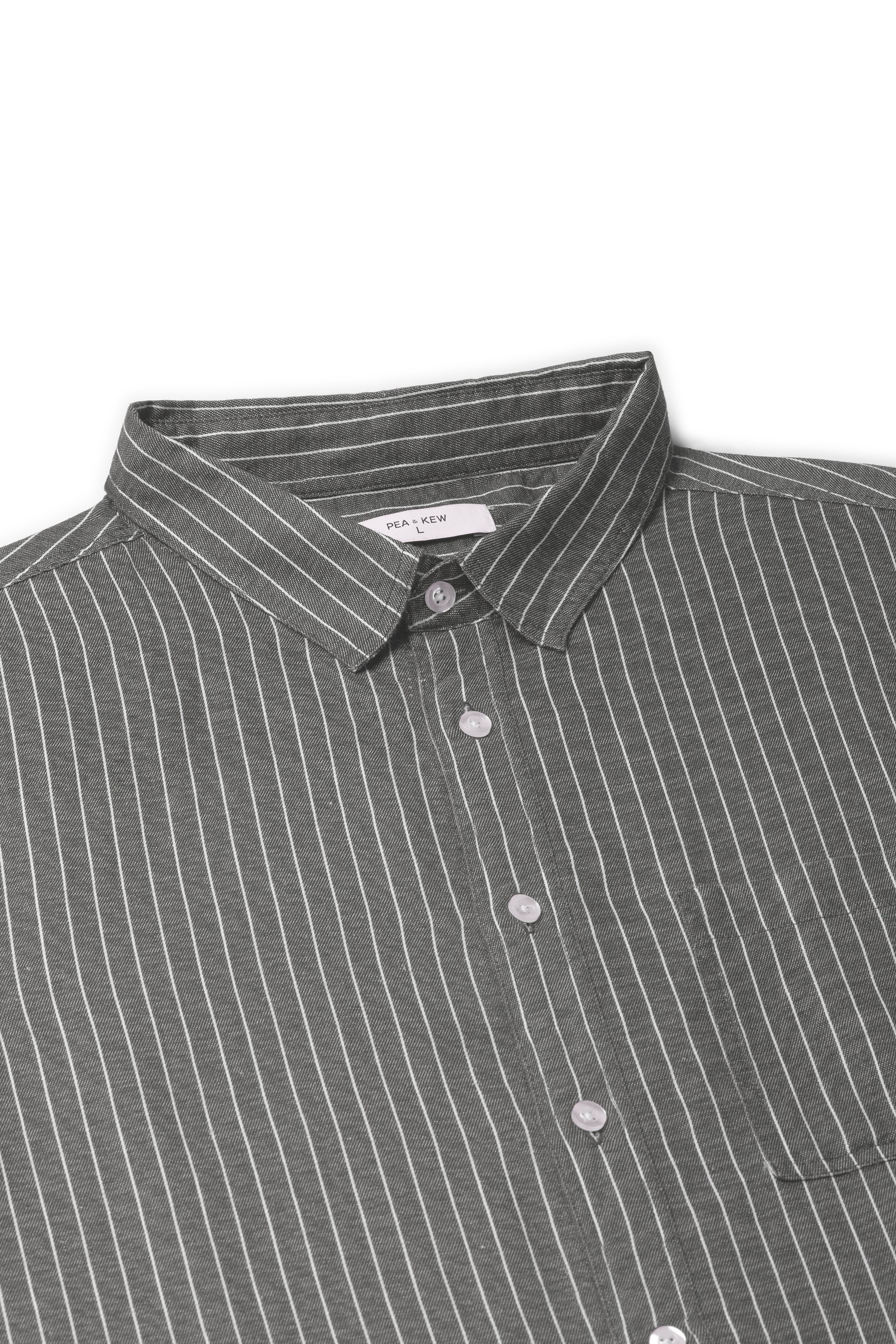 Grijs Wit Gestreept Linnen Overhemd - Pea & Kew