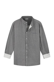 Grijs Wit Gestreept Linnen Overhemd - Pea & Kew